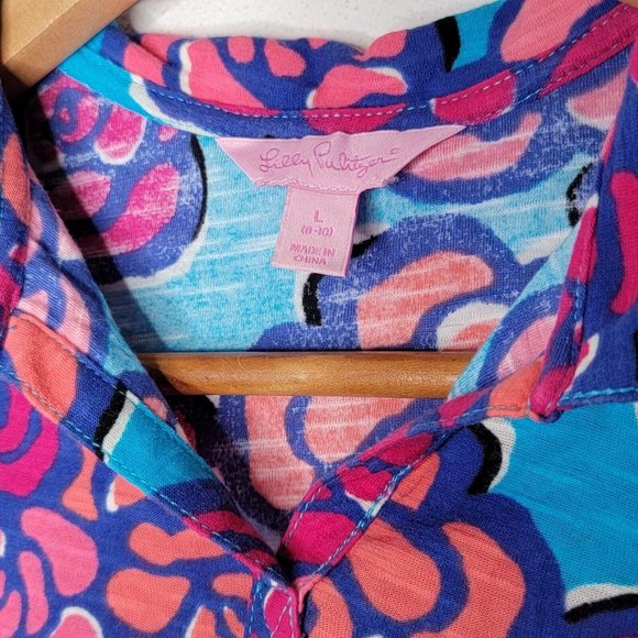 Lilly Pultizer Girls Large 8 / 10 Blue Soft Roses Collared Shirt Dress - Picture 4 of 4